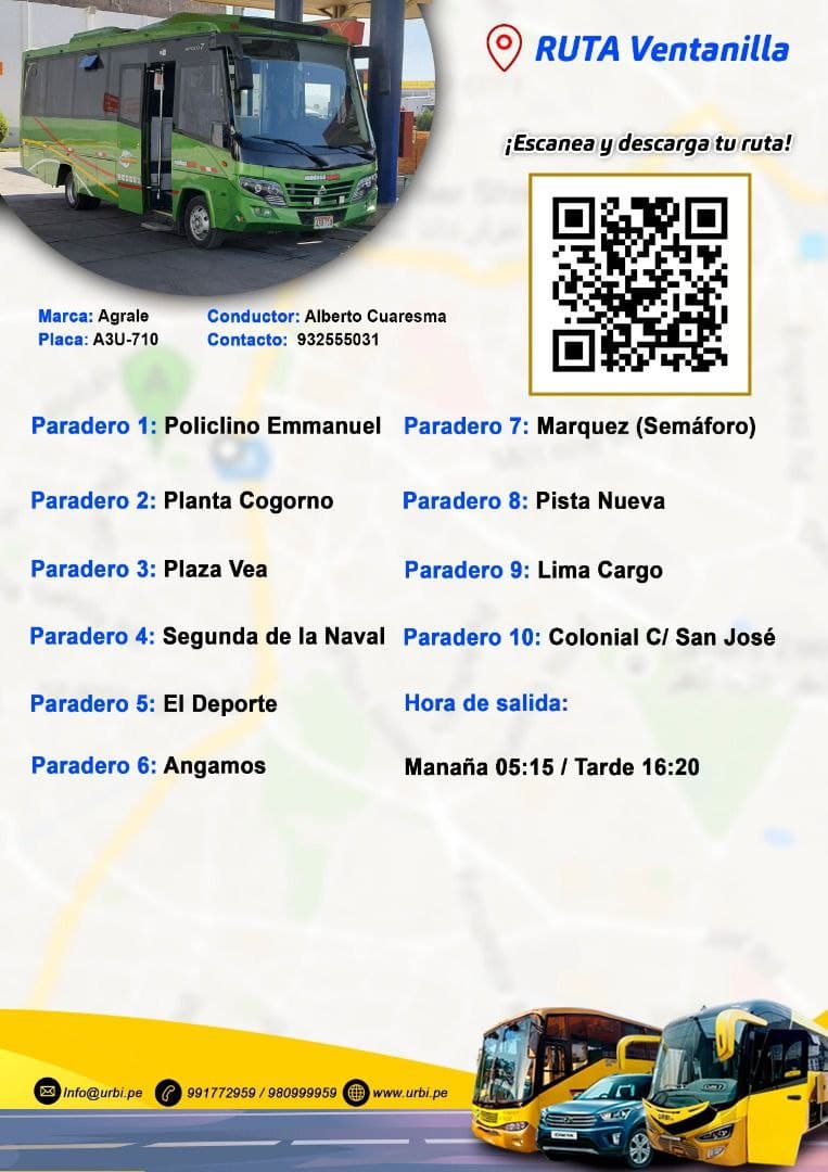 Mapa de ruta Ventanilla URBI Transportes